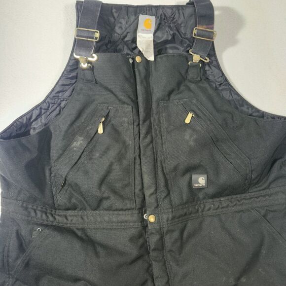 Carhartt Other - Carhartt Dungarees Adult 46x32 Black Overalls Quilted Duck Bib Double Knee Mens